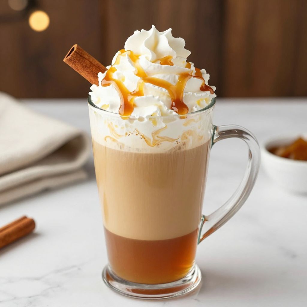 Boozy butterbeer served with whipped cream and cinnamon stick