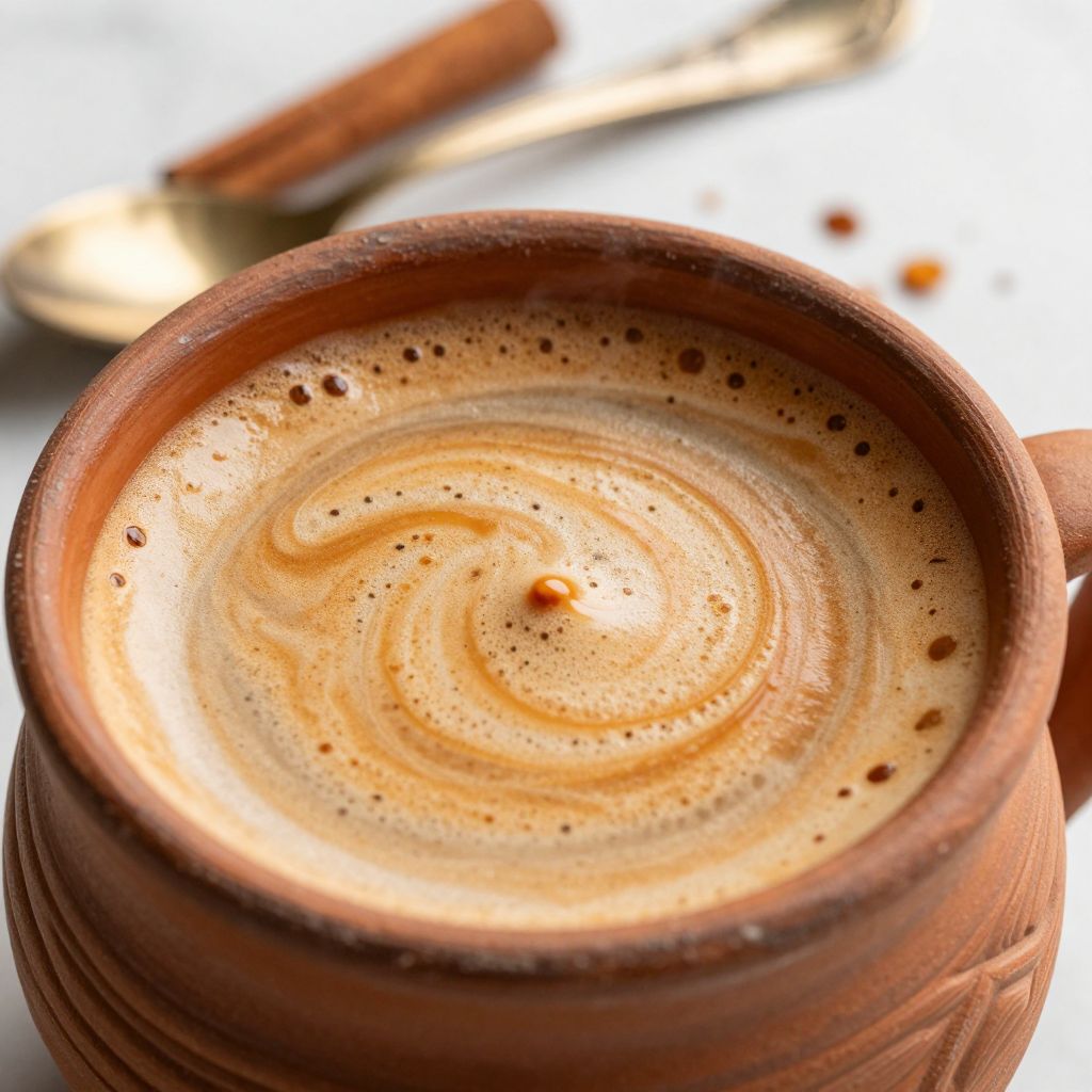 Brewed café de olla coffee in clay pot