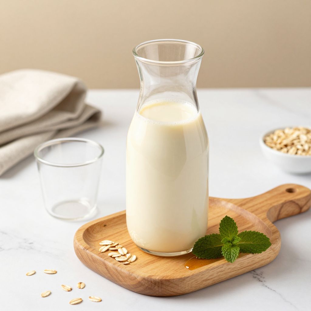 Creamy oat milk in glass jar