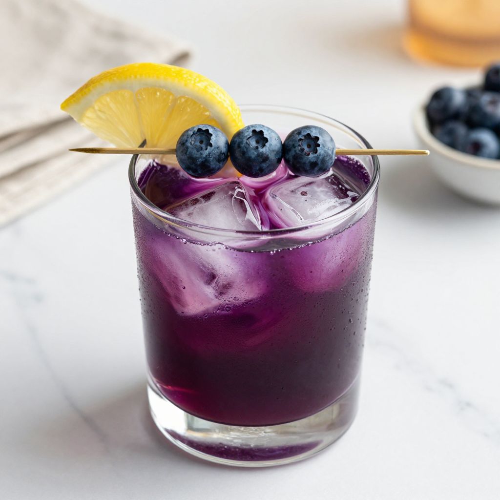 Purple Haze drink served in glass with garnish