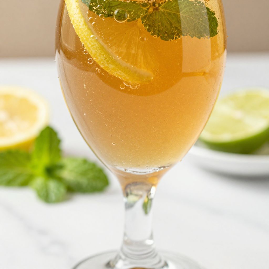 Sekanjabin syrup in saucepan with mint