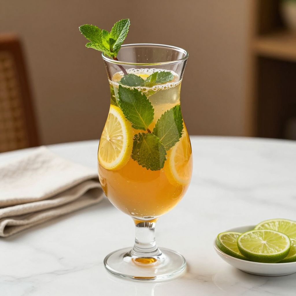 Glass of sekanjabin with mint and ice