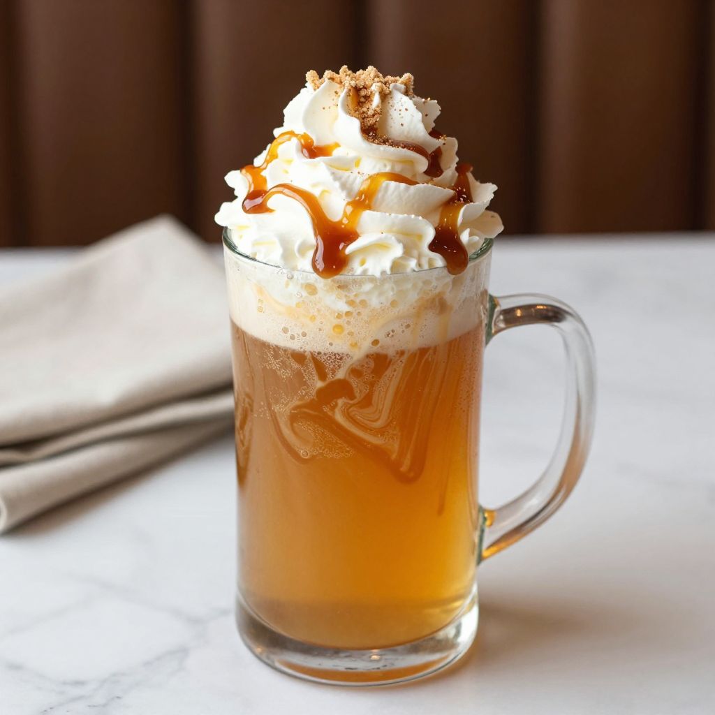 Ready warm butterbeer served with whipped cream